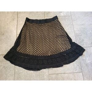 Black Stretch Mesh Over Tan Lined Whimsigoth Fairygrunge Goth Skirt Sz L
